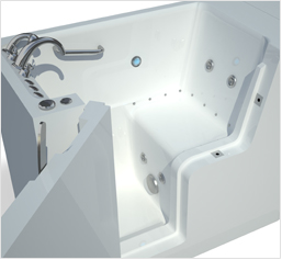 Wheelchair accessible walk-in tub seat